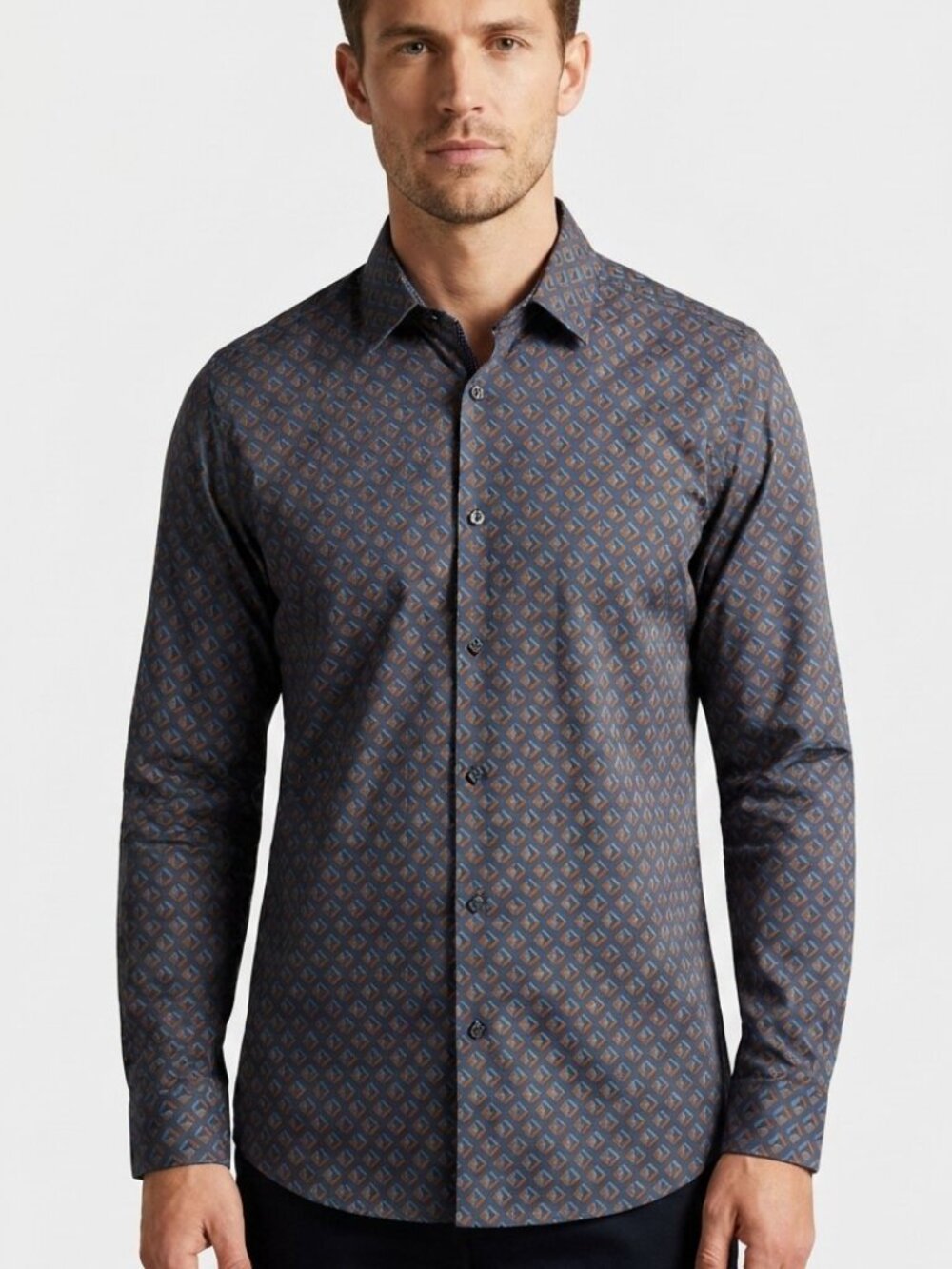 Ted Baker Glacee Geo Print Button Down Shirt Blue Brown Size 3 Medium